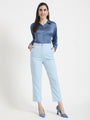 Women'S Luxury Banana Crepe Ice Blue Skin Fit Multi Pleated Trouser