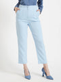 Women'S Luxury Banana Crepe Ice Blue Skin Fit Multi Pleated Trouser