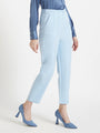 Women'S Luxury Banana Crepe Ice Blue Skin Fit Multi Pleated Trouser