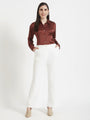Women'S Luxury Banana Crepe Off White Flared Trouser Slash Pocket