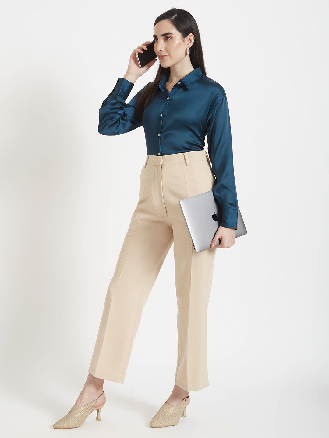 Women'S Luxury Banana Crepe Fawn Straight Fit Flap Pocket Trouser