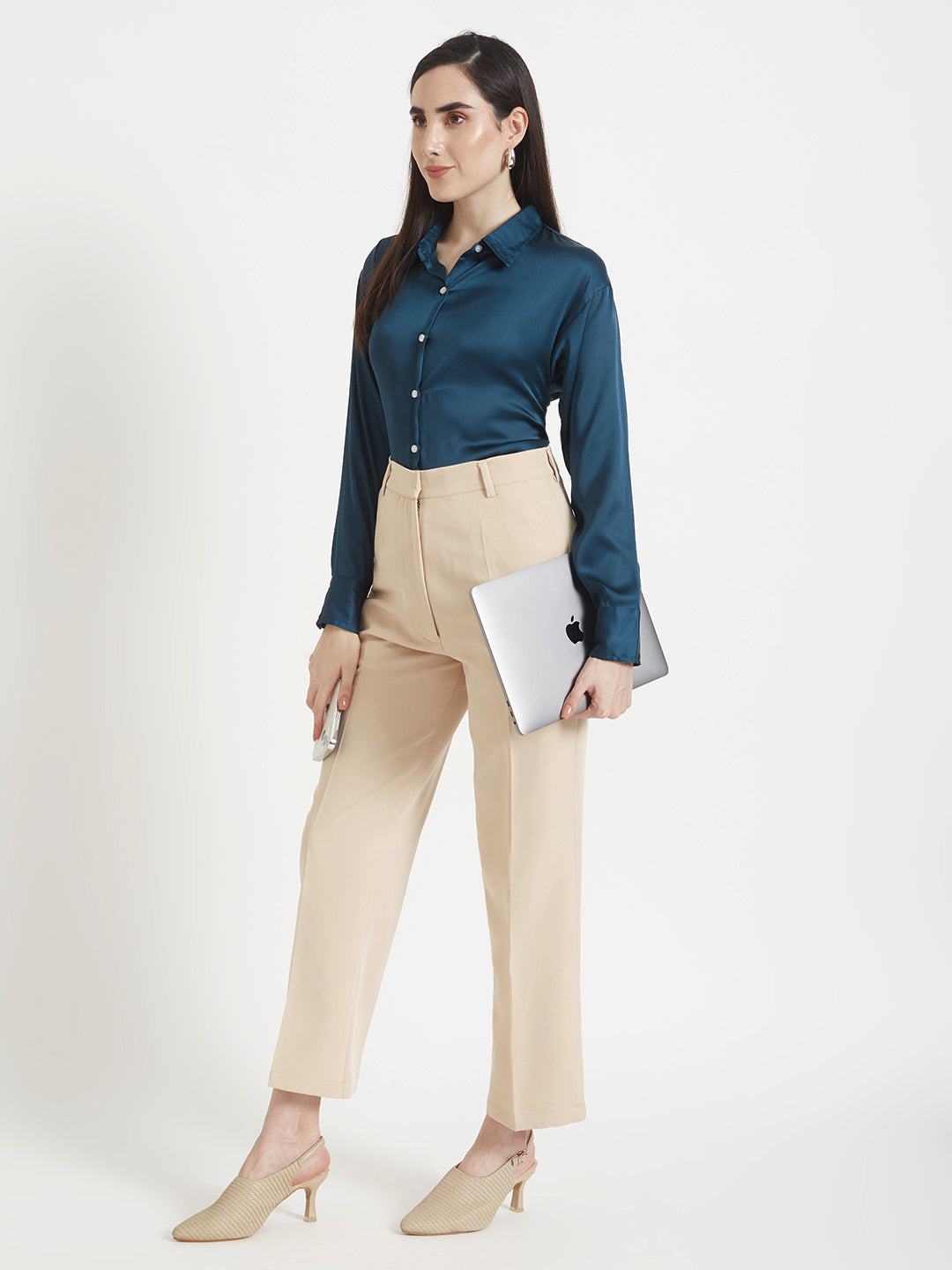 Women'S Luxury Banana Crepe Fawn Straight Fit Flap Pocket Trouser