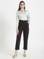 Women'S Luxury Banana Crepe Black Skin Fit Multi Pleated Trouser