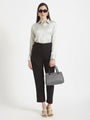 Women'S Luxury Banana Crepe Black Skin Fit Multi Pleated Trouser