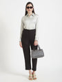 Women'S Luxury Banana Crepe Black Skin Fit Multi Pleated Trouser