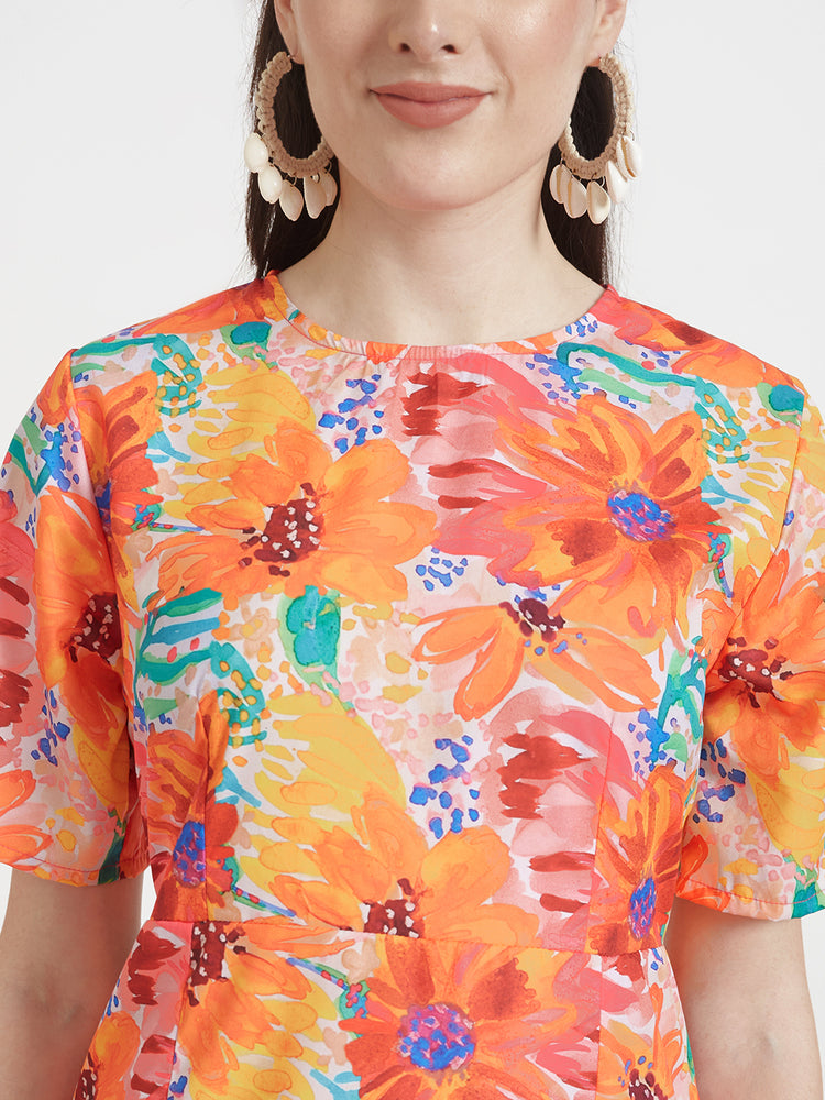 Premium American Crepe Digital Print Maxi Dress With Slash Pocket