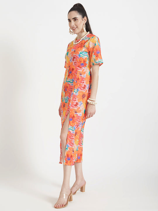 Premium American Crepe Digital Print Maxi Dress With Slash Pocket