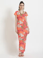 Luxury Cambric Digital Print Front Slit Body Con Dress With Slash Pocket