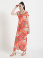Luxury Cambric Digital Print Front Slit Body Con Dress With Slash Pocket