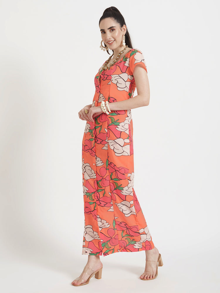 Luxury Cambric Digital Print Front Slit Body Con Dress With Slash Pocket