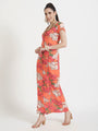 Luxury Cambric Digital Print Front Slit Body Con Dress With Slash Pocket