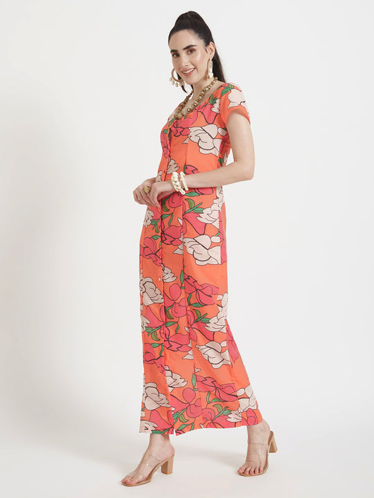 Luxury Cambric Digital Print Front Slit Body Con Dress With Slash Pocket