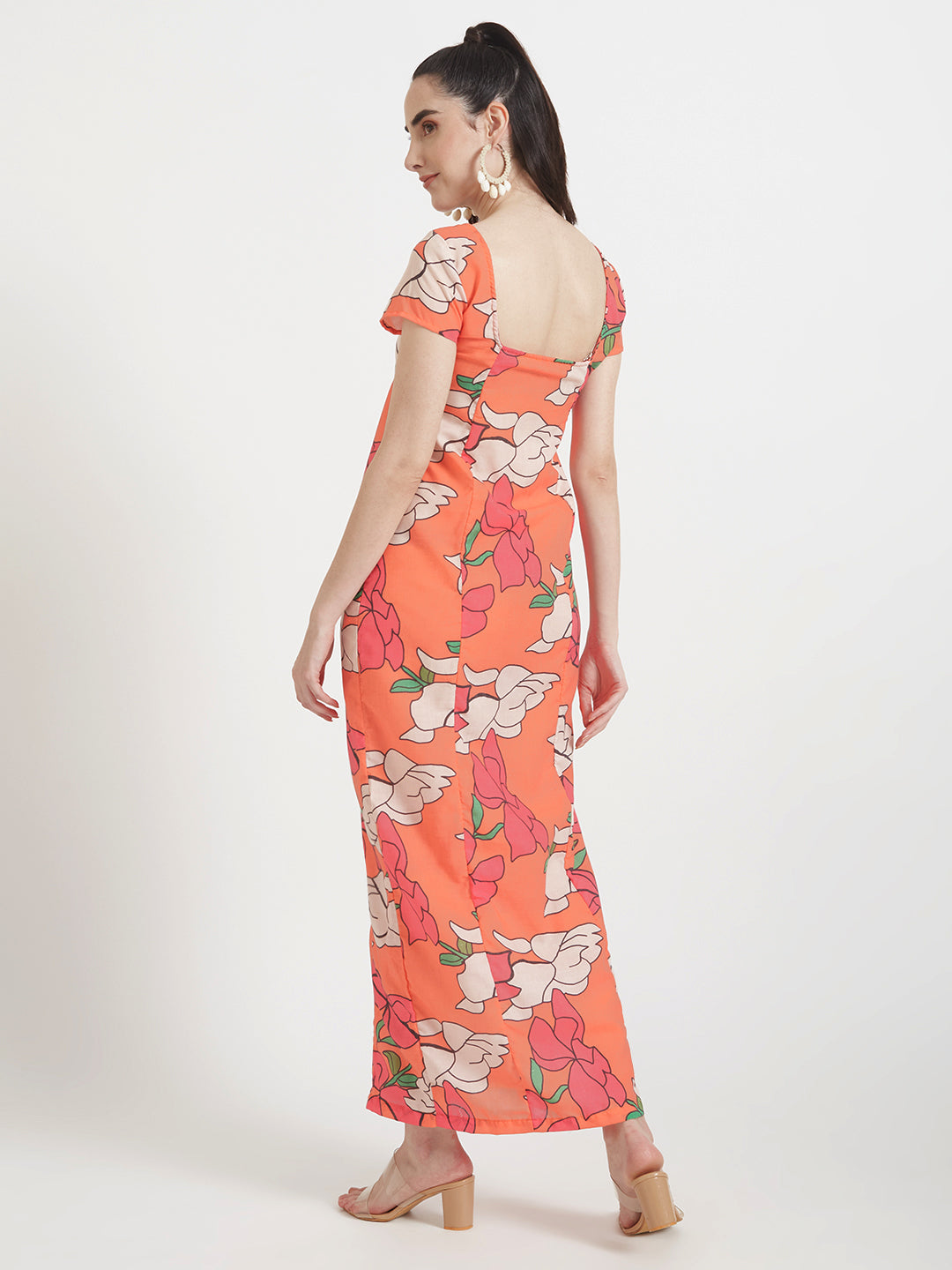 Luxury Cambric Digital Print Front Slit Body Con Dress With Slash Pocket