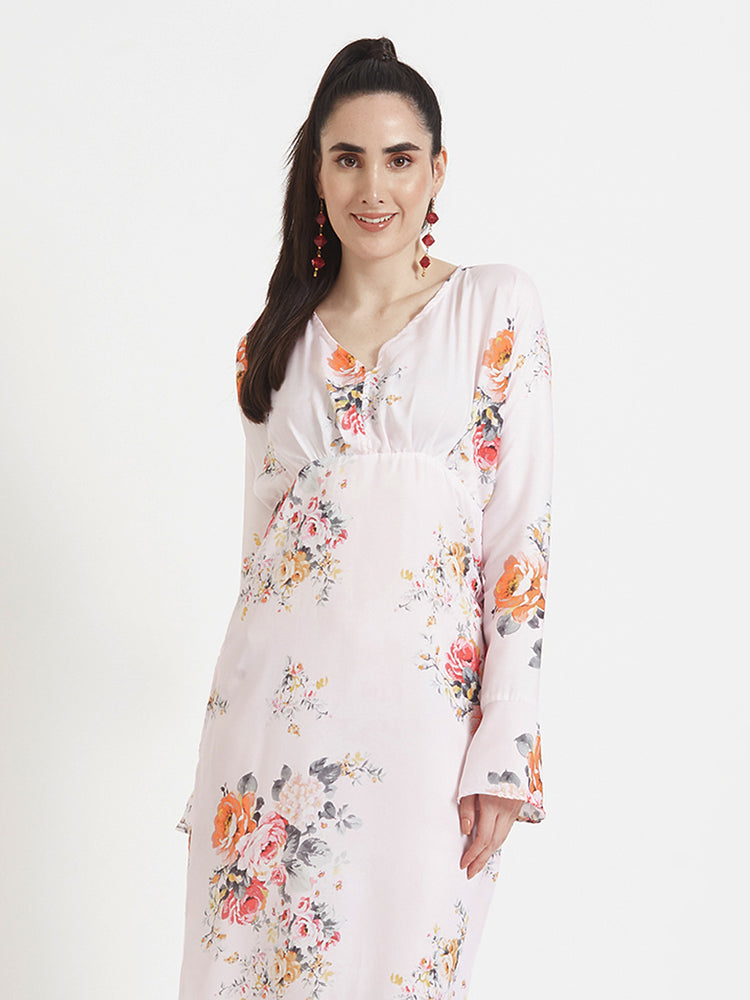 Luxury Satin Digital Print Maxi Dress With Slash Pocket
