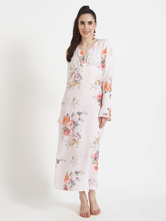 Luxury Satin Digital Print Maxi Dress With Slash Pocket