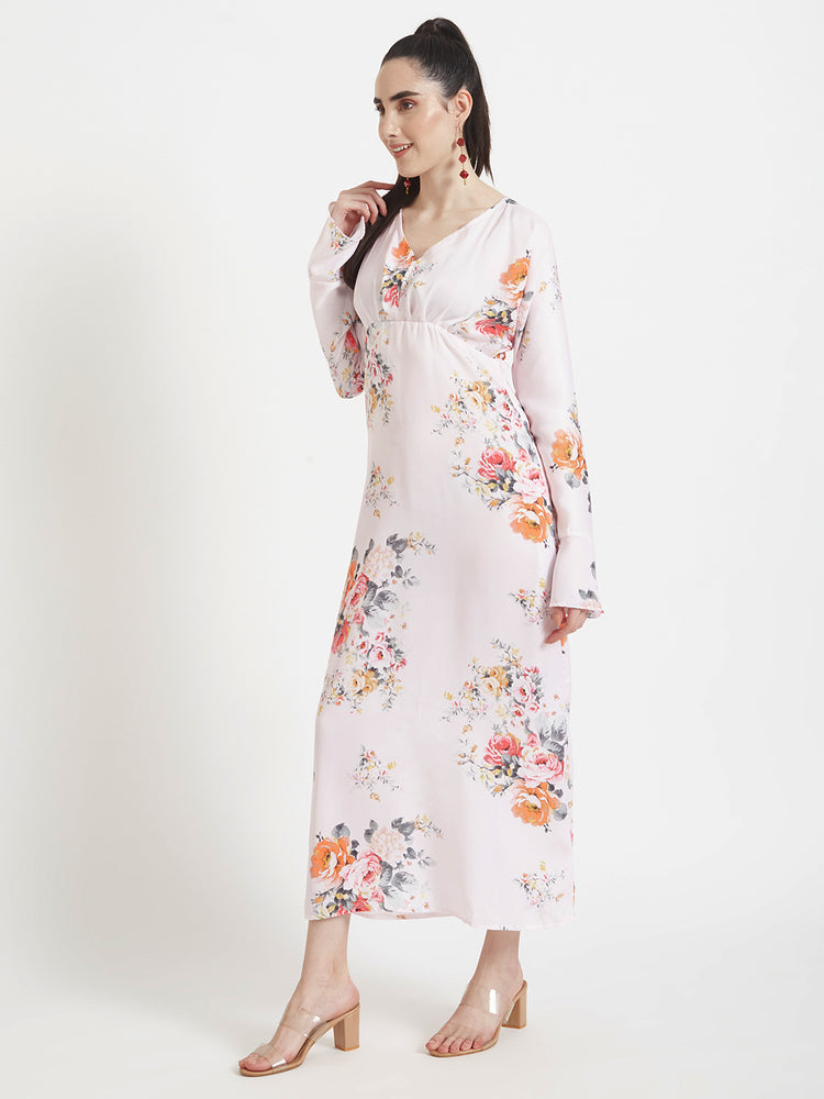Luxury Satin Digital Print Maxi Dress With Slash Pocket