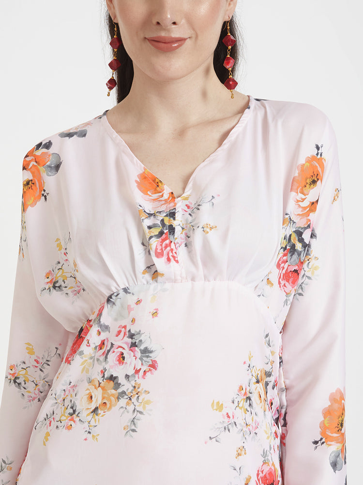 Luxury Satin Digital Print Maxi Dress With Slash Pocket