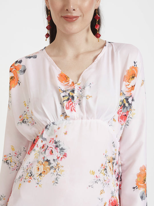 Luxury Satin Digital Print Maxi Dress With Slash Pocket