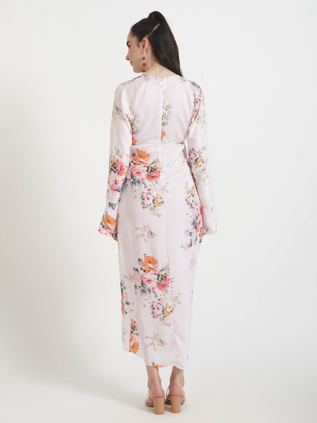 Luxury Satin Digital Print Maxi Dress With Slash Pocket