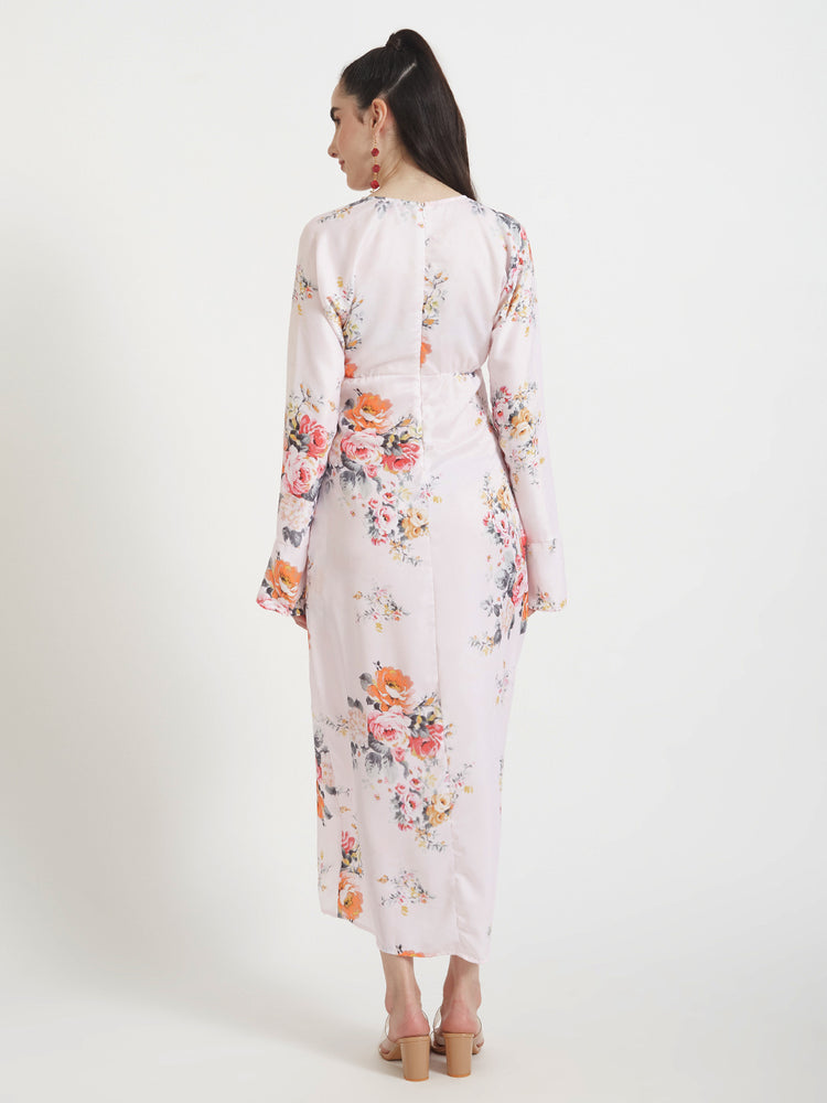 Luxury Satin Digital Print Maxi Dress With Slash Pocket
