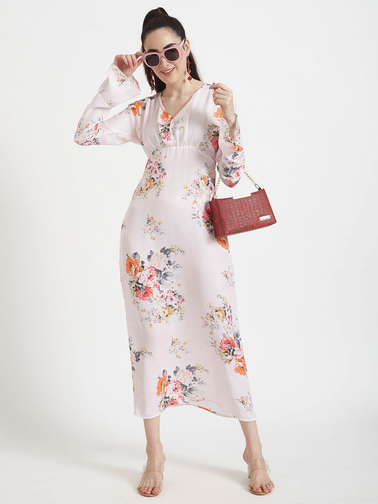 Luxury Satin Digital Print Maxi Dress With Slash Pocket