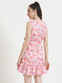 Premium Micro Digital Print V Neck Flare Dress With Slash Pocket