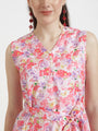 Premium Micro Digital Print V Neck Flare Dress With Slash Pocket