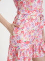 Premium Micro Digital Print V Neck Flare Dress With Slash Pocket