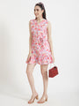 Premium Micro Digital Print V Neck Flare Dress With Slash Pocket