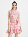 Premium Micro Digital Print V Neck Flare Dress With Slash Pocket