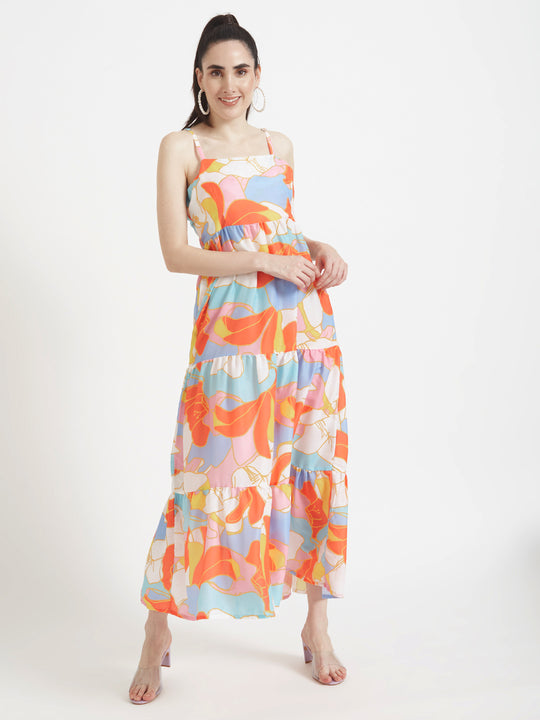 Premium Muslin Digital Print Shoulder Strap Maxi Dress With Slash Pocket