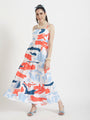 Premium American Crepe Digital Print Shoulder Strap Maxi Dress With Slash Pocket
