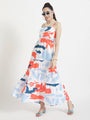 Premium American Crepe Digital Print Shoulder Strap Maxi Dress With Slash Pocket