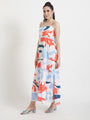 Premium American Crepe Digital Print Shoulder Strap Maxi Dress With Slash Pocket