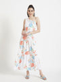 Premium Micro Digital Print Flare Maxi Dress With Slash Pocket