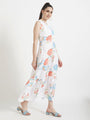 Premium Micro Digital Print Flare Maxi Dress With Slash Pocket