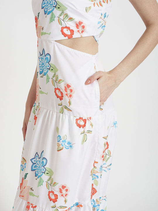 Premium Micro Digital Print Flare Maxi Dress With Slash Pocket