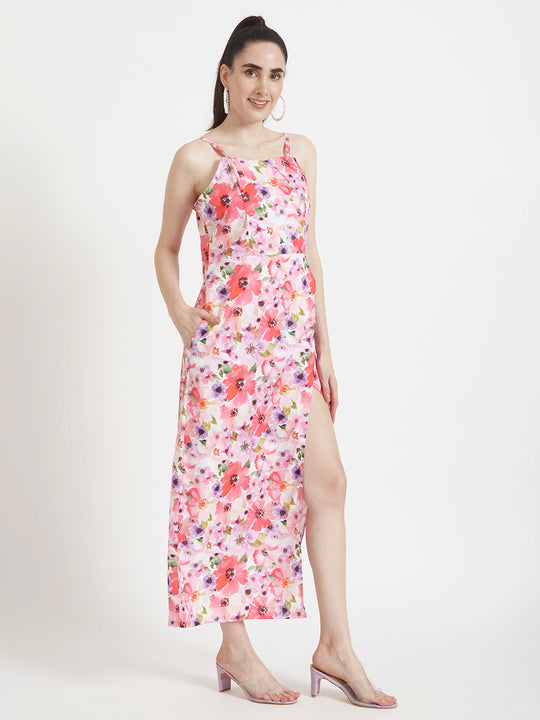 Premium American Crepe Digital Print Maxi Dress With Slash Pocket