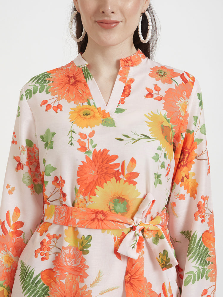 Premium Muslin Digital Print Midi Dress With Slash Pocket