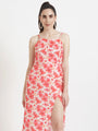 Luxury Satin Digital Print Maxi Dress With Slash Pocket