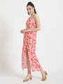 Luxury Satin Digital Print Maxi Dress With Slash Pocket