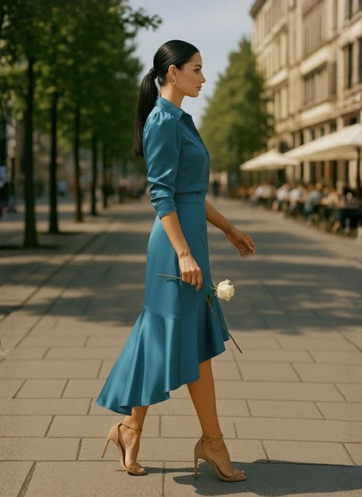 European Satin A Symetrical Shirt Top