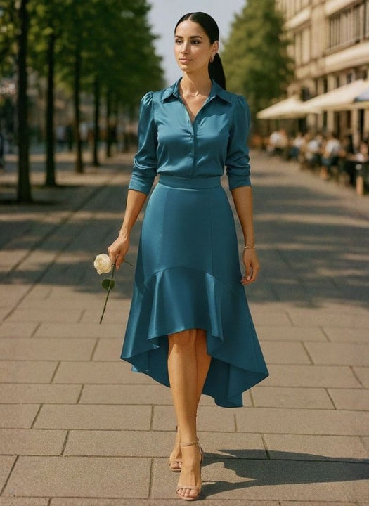 European Satin A Symetrical Shirt Top