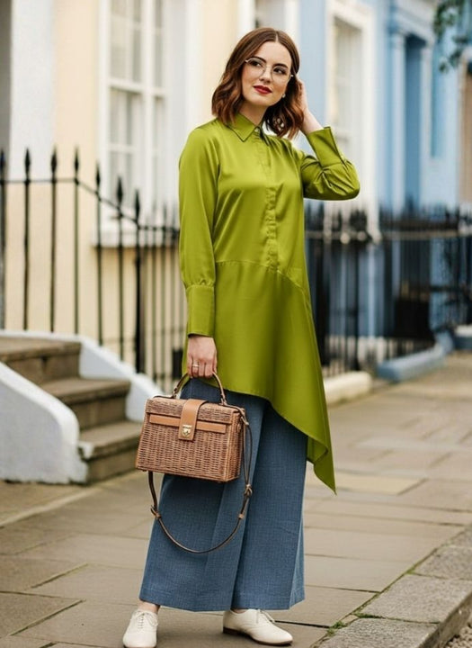 European Satin A Symetrical Shirt Top