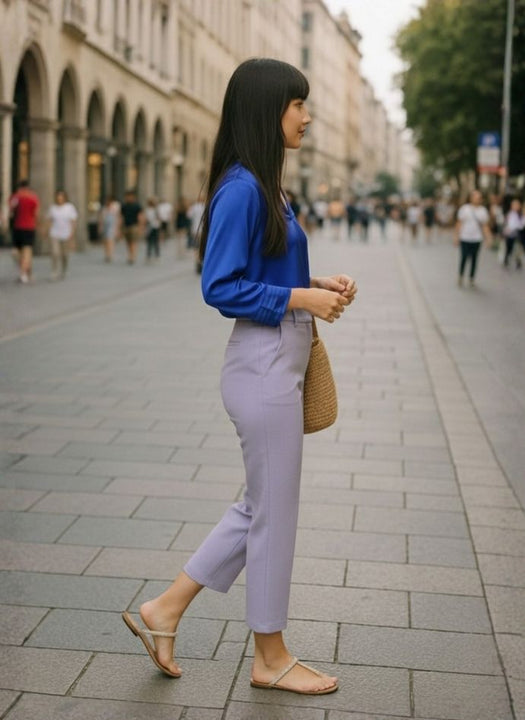 European Satin V Neck Long Sleeve Top