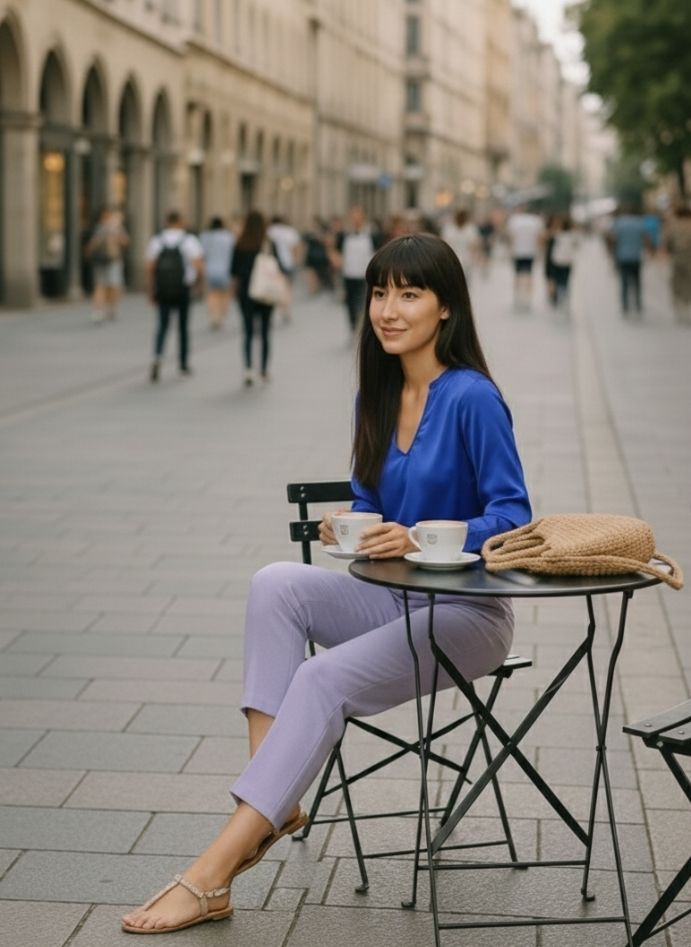 European Satin V Neck Long Sleeve Top