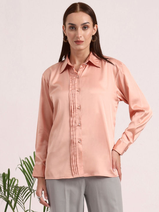 Tailored Fit European Satin Shirt With Pleated Placket