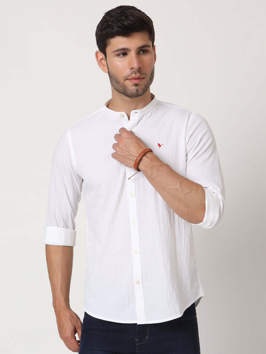 Amswan Premium Men'S Crinkle Cotton Shirt - Mandarin Collar, Long Sleeves