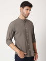 Amswan Premium Men'S Grey Crinkle Cotton Shirt - Mandarin Collar, Long Sleeves