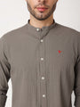 Amswan Premium Men'S Grey Crinkle Cotton Shirt - Mandarin Collar, Long Sleeves